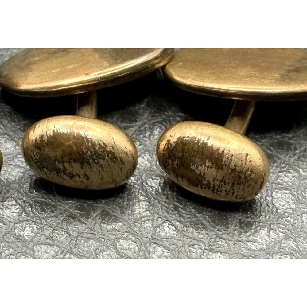 Vintage Lot 2 Pairs Victorian Gold Filled Cufflinks Etched Oval Paste Stones
